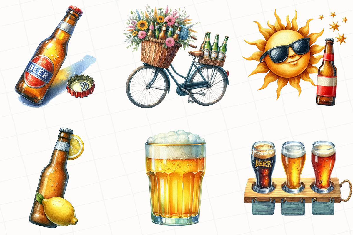 Vintage Summer Beer Clipart, an Illustration by OK Design (Photo 3 of 5)