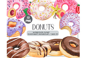 Watercolor donuts clipart