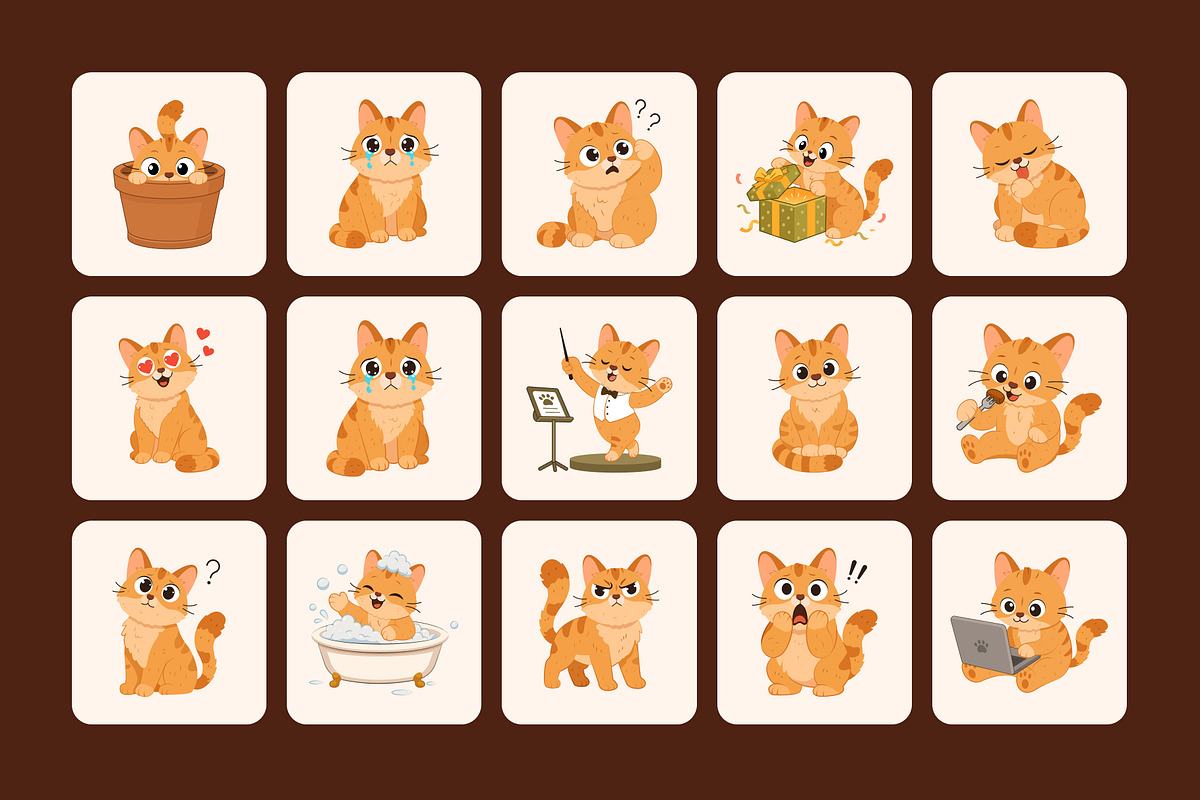 Animated Cat Flat Vector Icons, an Emoji Icon by Creative Stall (Photo 3 of 4)