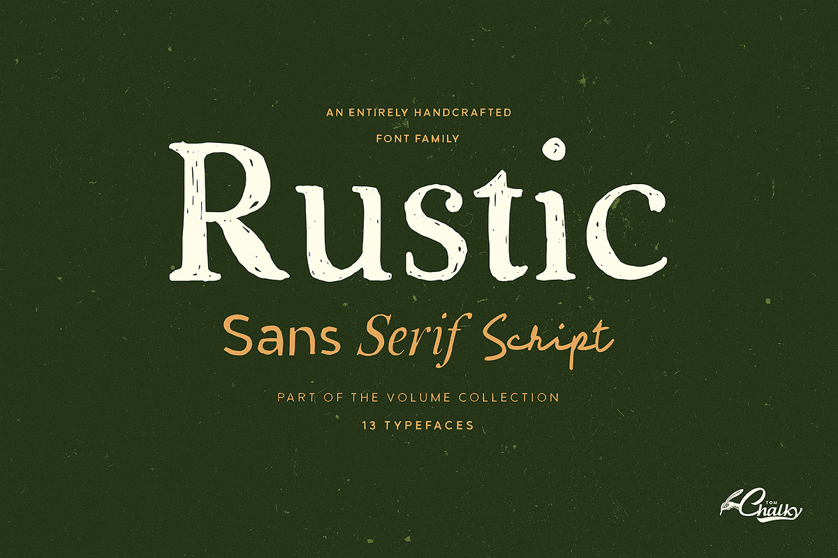 Rustic - 13 Handcrafted Fonts, a Handwritten Font by Tom Chalky (Photo 1 of 10)