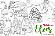 Cute Christmas Elf Coloring Set, a Decorative Illustration by Peekadillie Art (Thumbnail 1 of 3)