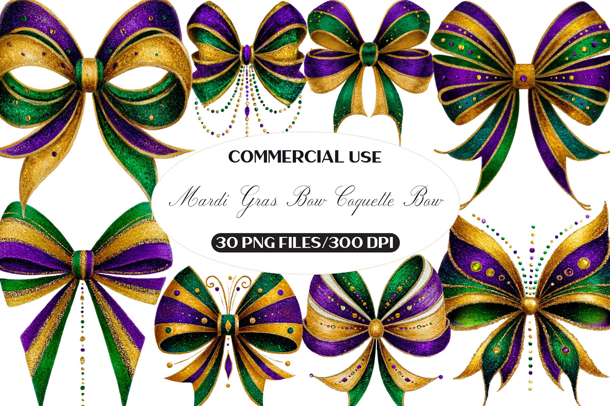 Mardi Gras Bow Coquette Bow, an Illustration by Black Bird Studio (Photo 1 of 6)