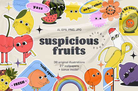 Suspicious Fruits - vector stickers