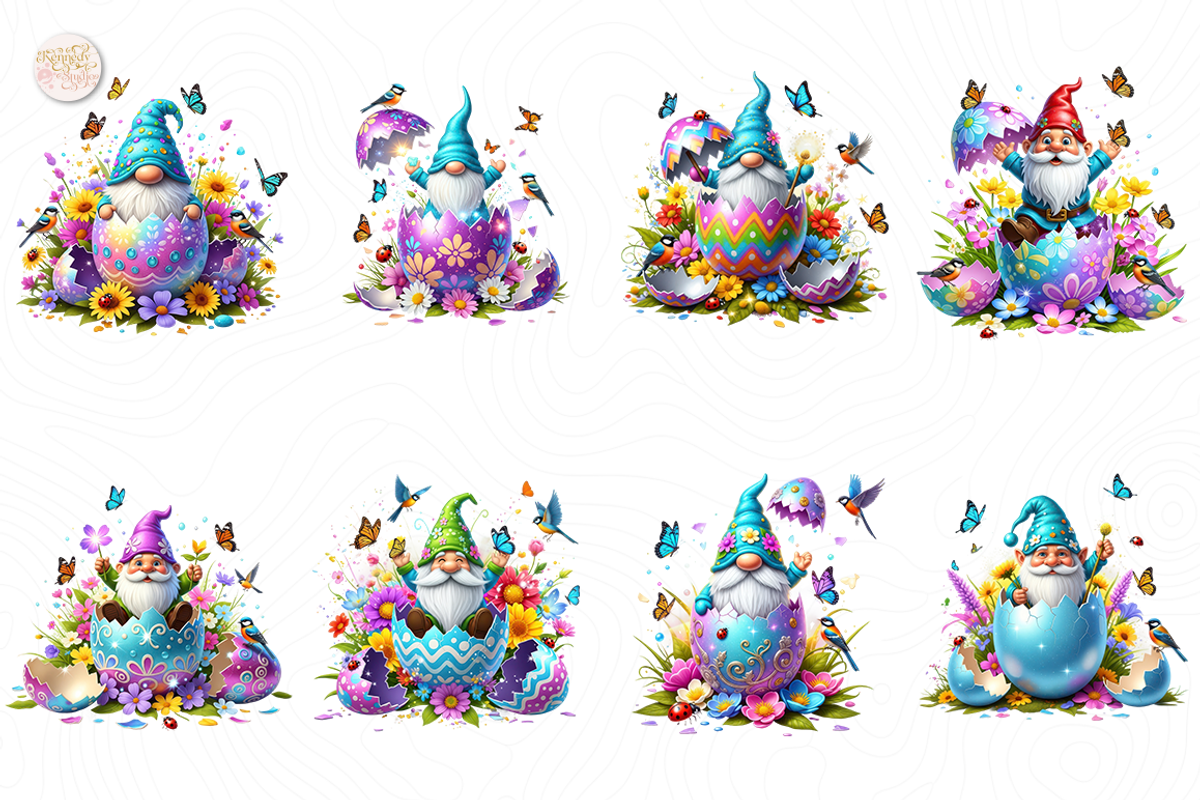 Easter Egg Gnome PNG Clipart Bundle., an Object Illustration by KennedyStudio (Photo 2 of 6)