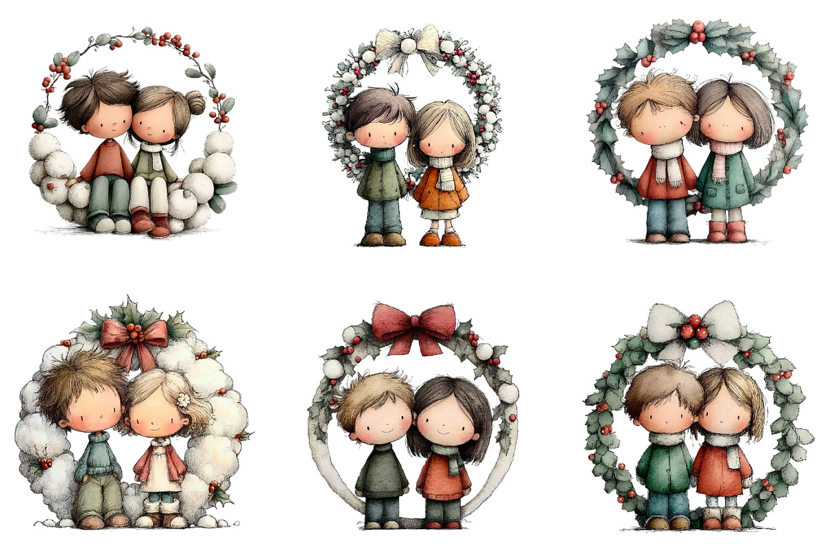 Cute Christmas Couple Clipart, an Illustration by DreamArtGraphic (Photo 3 of 5)