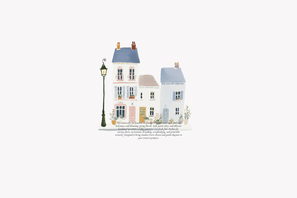 parisian spring houses watercolor, a Decorative Illustration by Patishop Art (Photo 3 of 10)