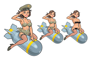 Girl riding a nuclear bomb vector, a Person Illustration by Ledokolua