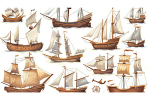 Set of old wooden ships isolated on, a Transportation Photo by ZinetroN