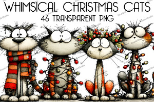 Whimsical Christmas Cats Clipart, an Illustration by DreamArtGraphic