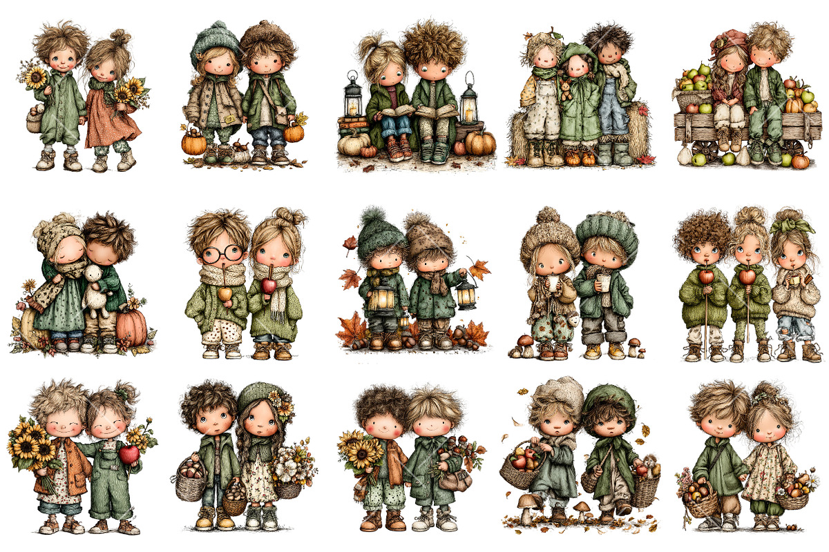Autumn Kids PNG Clipart, a Seasonal Illustration by OK Design (Photo 3 of 6)