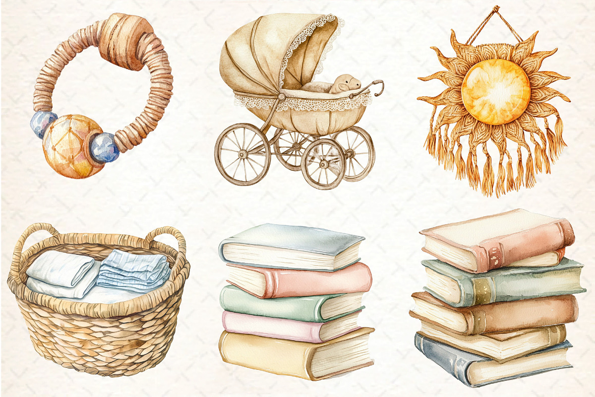 Baby Shower Clipart,Boho Nursery Cli, an Illustration by DreamCafeArt (Photo 3 of 7)