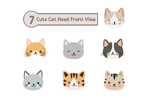 7 Cute Cat Head Front View, an Illustration by jongcreative