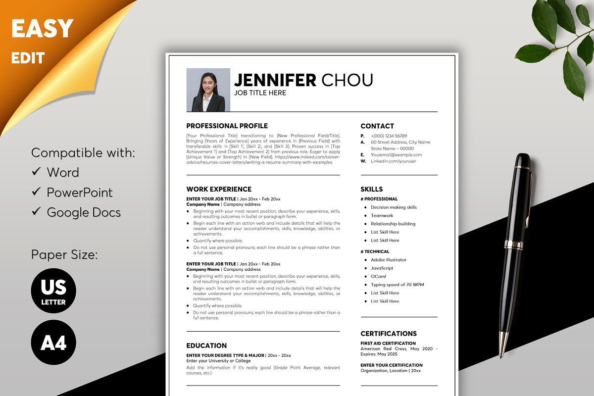 ATS Resume CV Word & Google Docs 55, a Resume Template by MrCam Template Resume|CV (Photo 1 of 9)