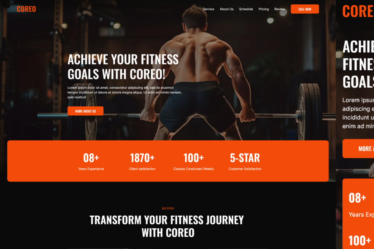 Coreo Fitness Gym Framer Template, a Landing Page Template by Flow Samurai Templates (Photo 1 of 5)