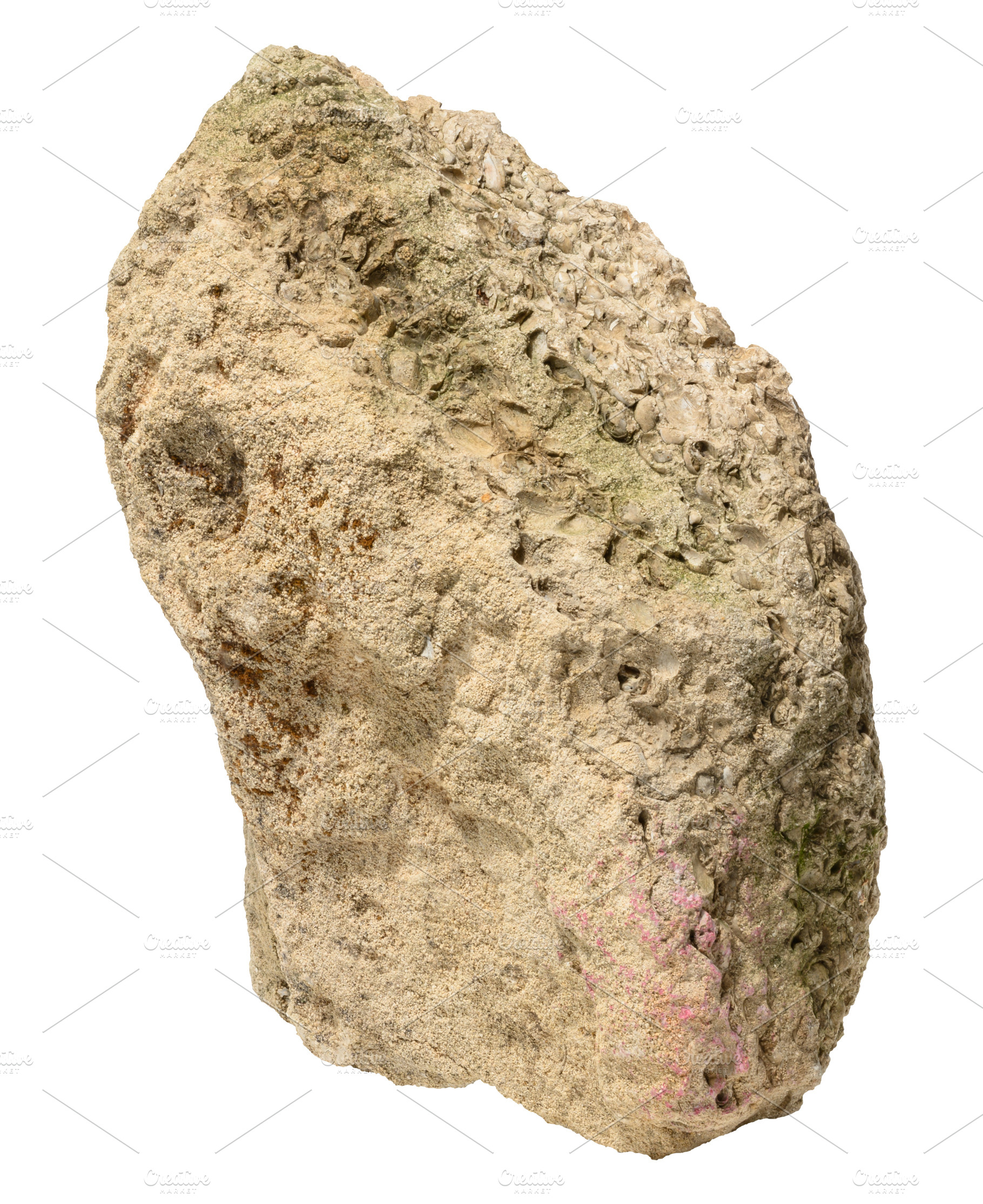 Rough natural stone with uneven surface and moss, isolated backg, an  Abstract Photo by ndanko, image size:1820x2228