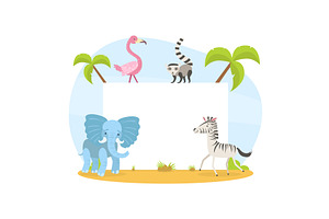 Jungle Animals with Blank Banner, an Animal Illustration by TopVectors