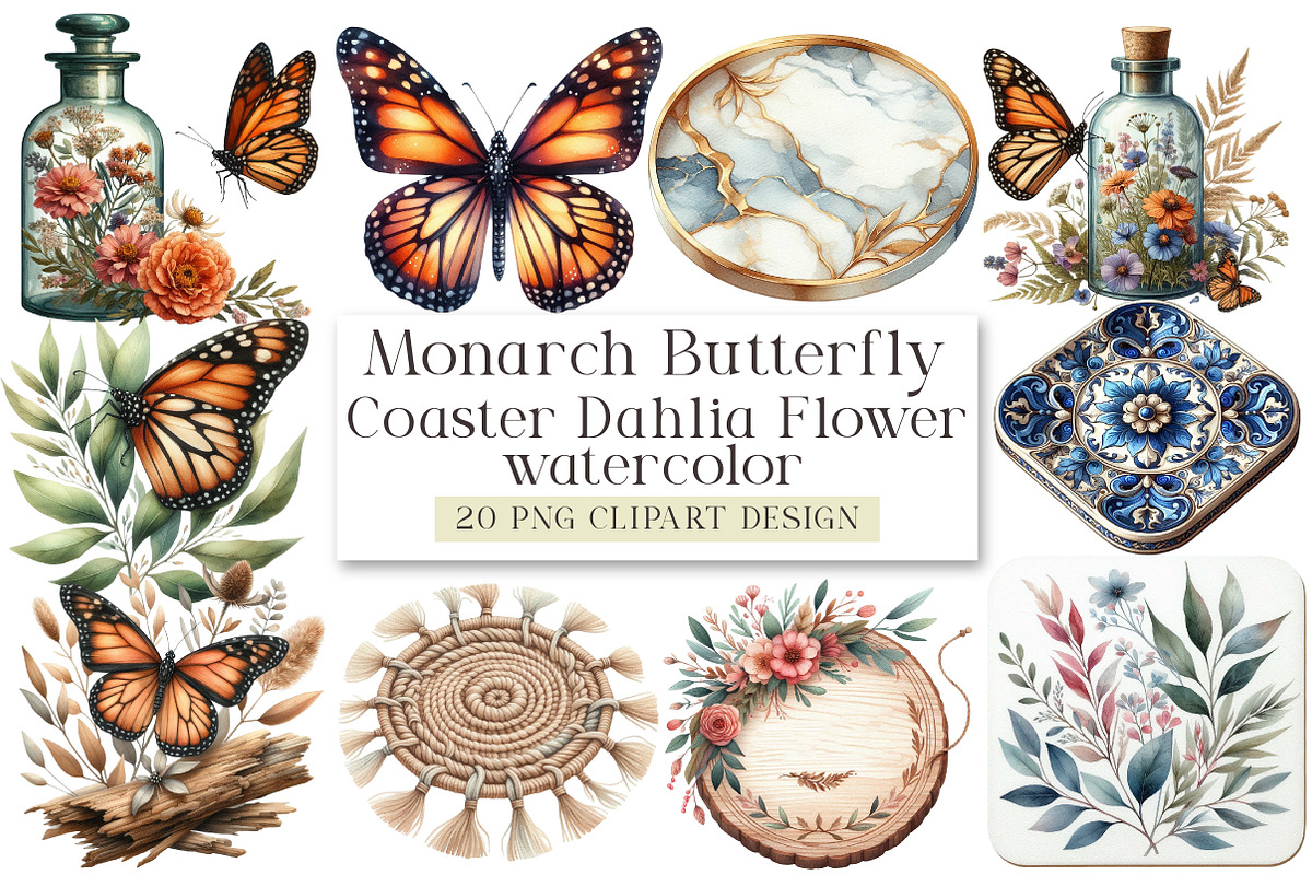 Monarch Butterfly Coaster Dahlia Flo, an Illustration by DreamArtGraphic (Photo 1 of 4)