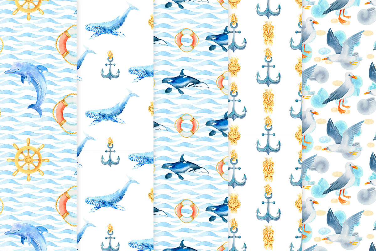 Sea Patterns Watercolor, a Pattern Graphic by Havroshechka