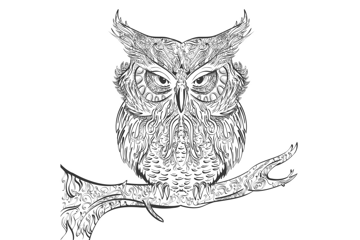 Gray Owl ornament black, an Animal Illustration by ARTYuSTUDIO