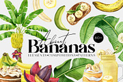 Banana Watercolor Clipart Set, a Food Illustration by Natalia Fedorova (Thumbnail 1 of 8)