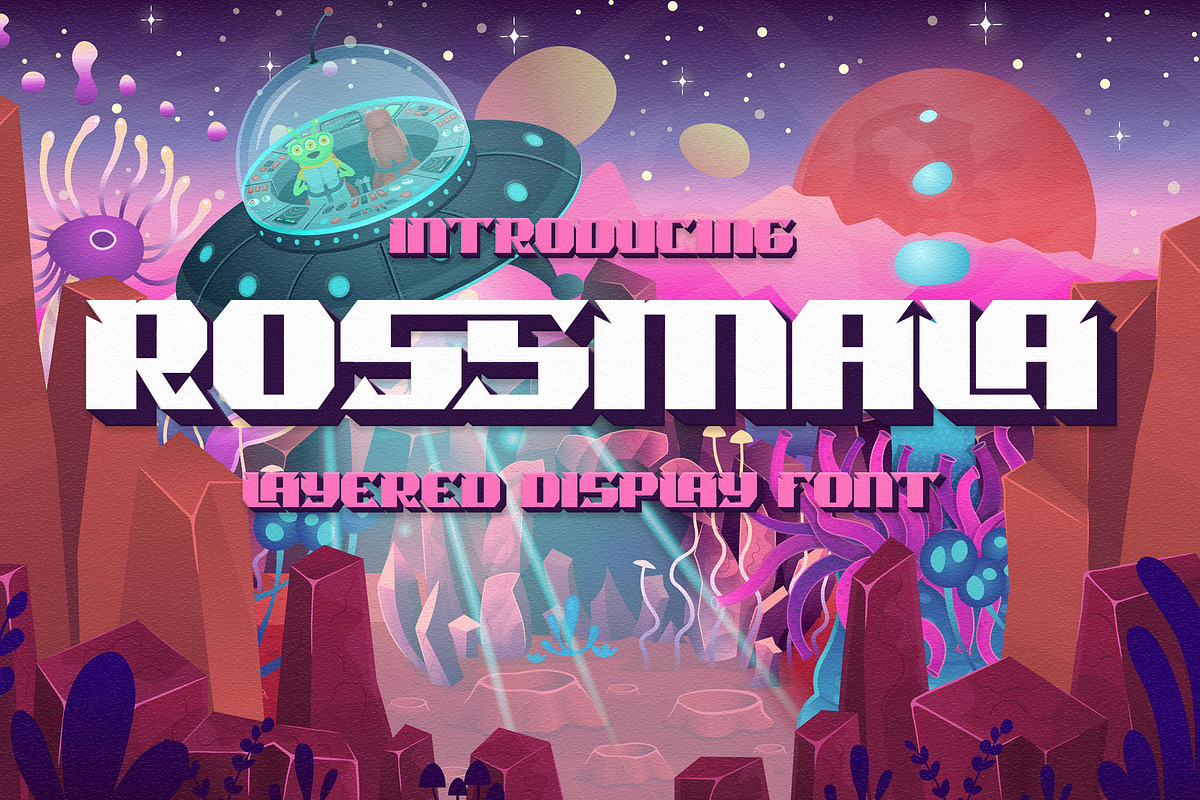 Rossmala | Layered Display Font, a Sans Serif Font by Almeera Std (Photo 1 of 6)