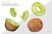 Watercolor KIWI Fruit Clipart PNGs, an Illustration by Kamides (Thumbnail 2 of 4)