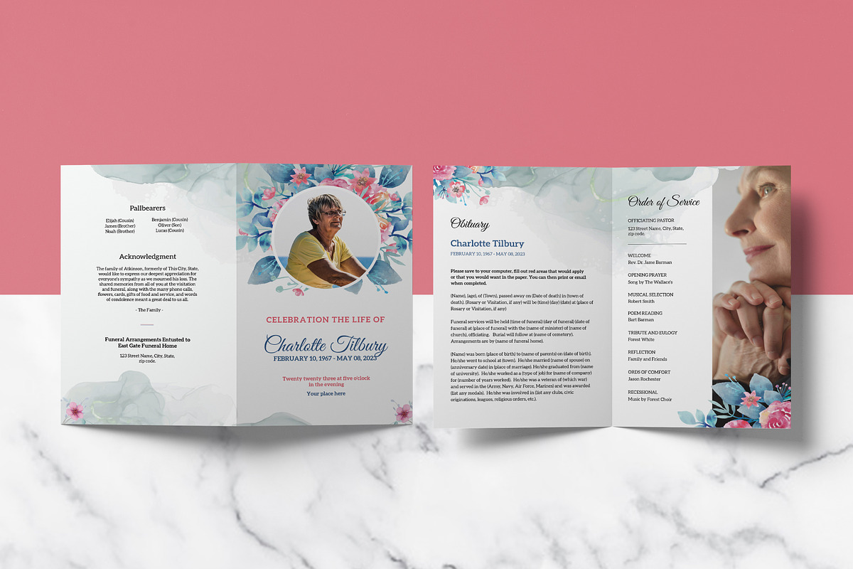Floral Funeral Program Template, a Brochure Template by retrographix (Photo 2 of 4)