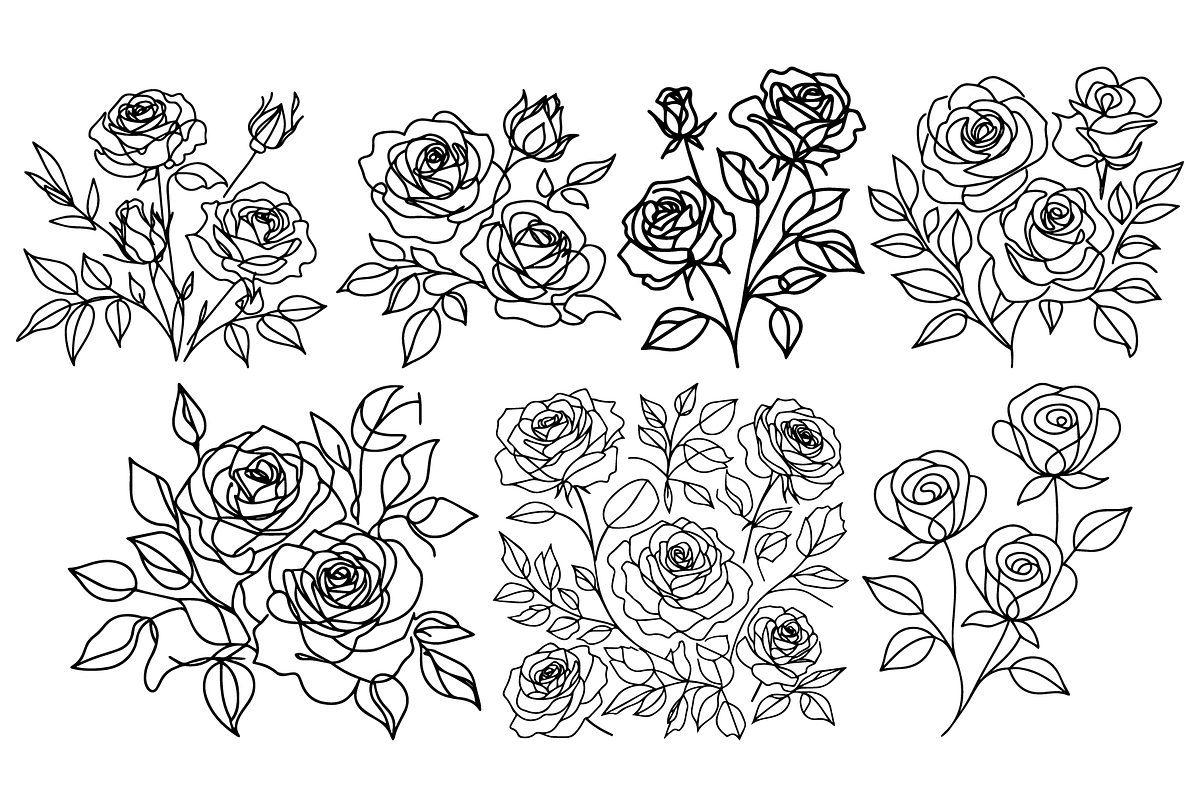 Roses continuous line art bundle, an Illustration by Deezguizer