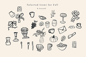 Hand Drawn Cosy Fall Line Art Icons