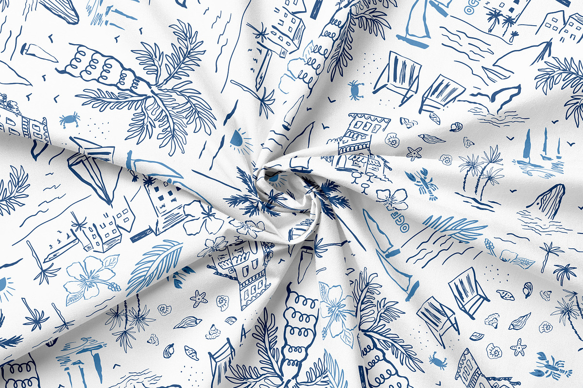 Blue tropical summer beach patterns, a Pattern Graphic by Tani Kuzminka (Photo 5 of 22)