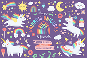 Happy Rainbow Unicorns Clipart Pack, an Animal Illustration by CherithDrawsThings (Thumbnail 1 of 8)