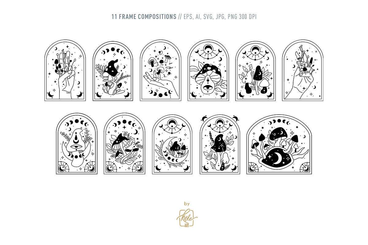 MAGICAL MUSHROOM LINE ART, an Object Illustration by Kate Art (Photo 4 of 10)