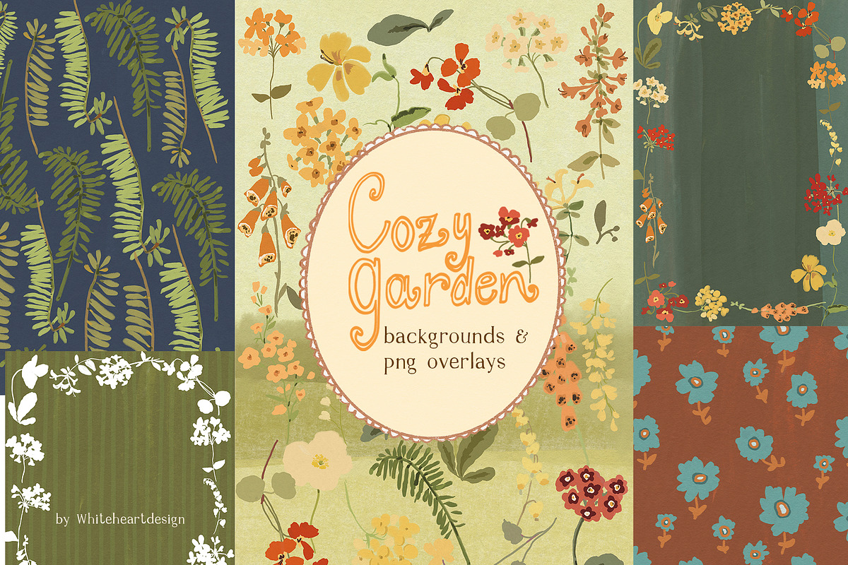 Fall Floral Backgrounds & Overlays, a Decorative Illustration by whiteheartdesign (Photo 1 of 19)