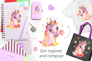 Watercolor Cute Lollipop Unicorn