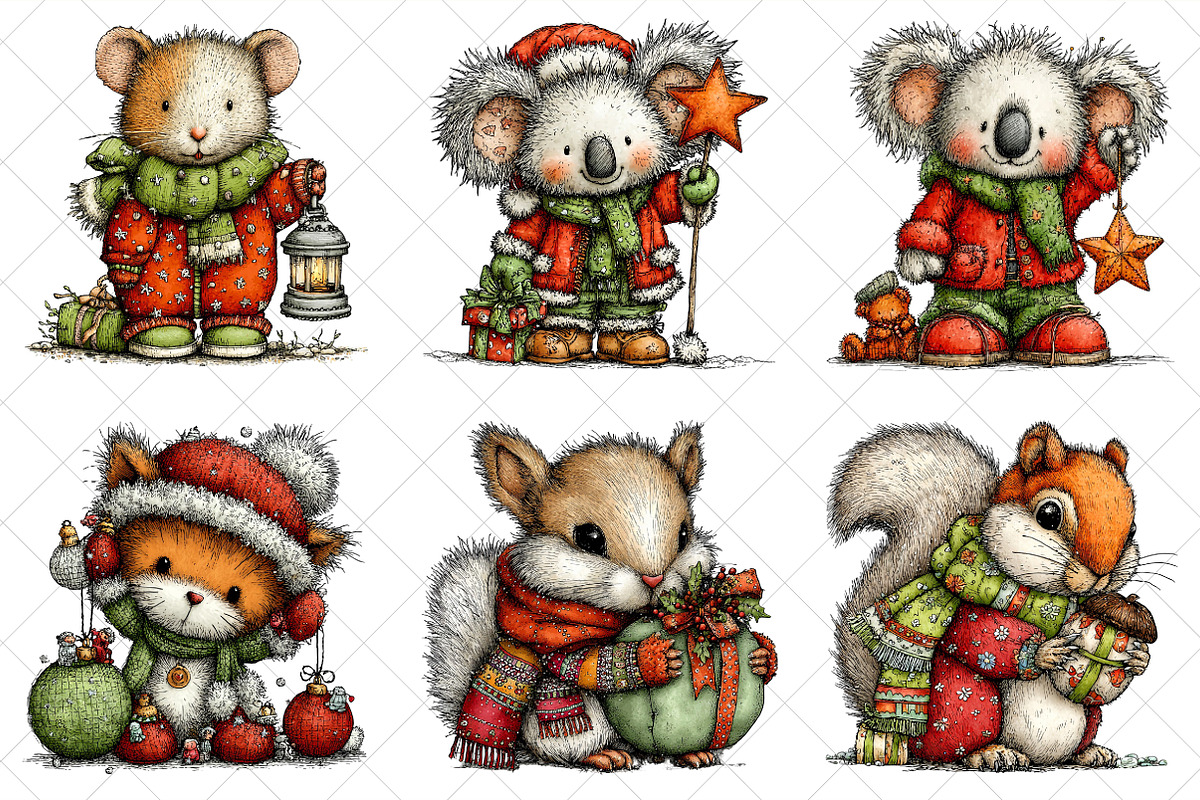 Christmas Animal Whimsical Clipart, an Illustration by SinaCreation (Photo 3 of 7)