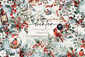 Winter Christmas  Watercolor Clipart, an Illustration by BigCakeBee