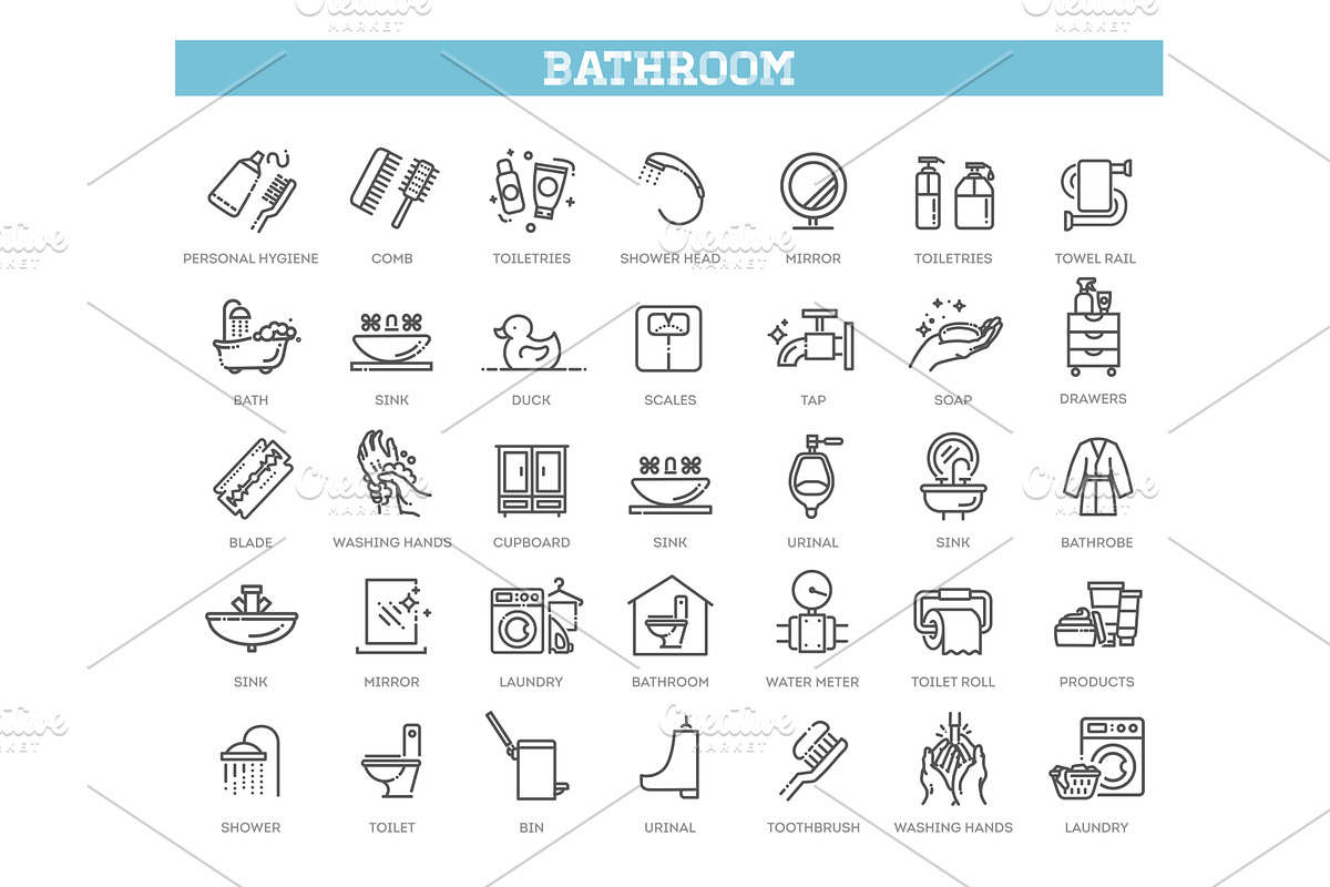 Restroom, Bathroom Vector Icon Set, an Object Illustration by Tettygreen