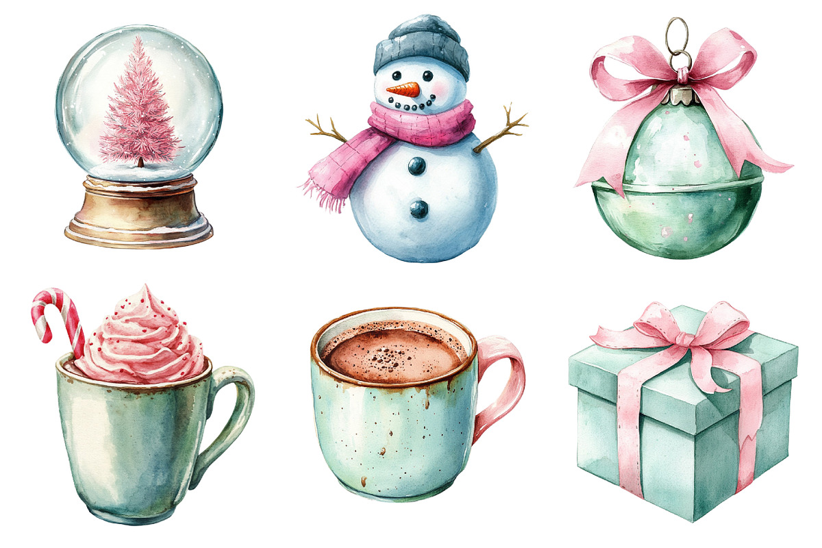 Kawaii Pink Mint Christmas Clipart, an Illustration by Daily.Designs (Photo 3 of 5)