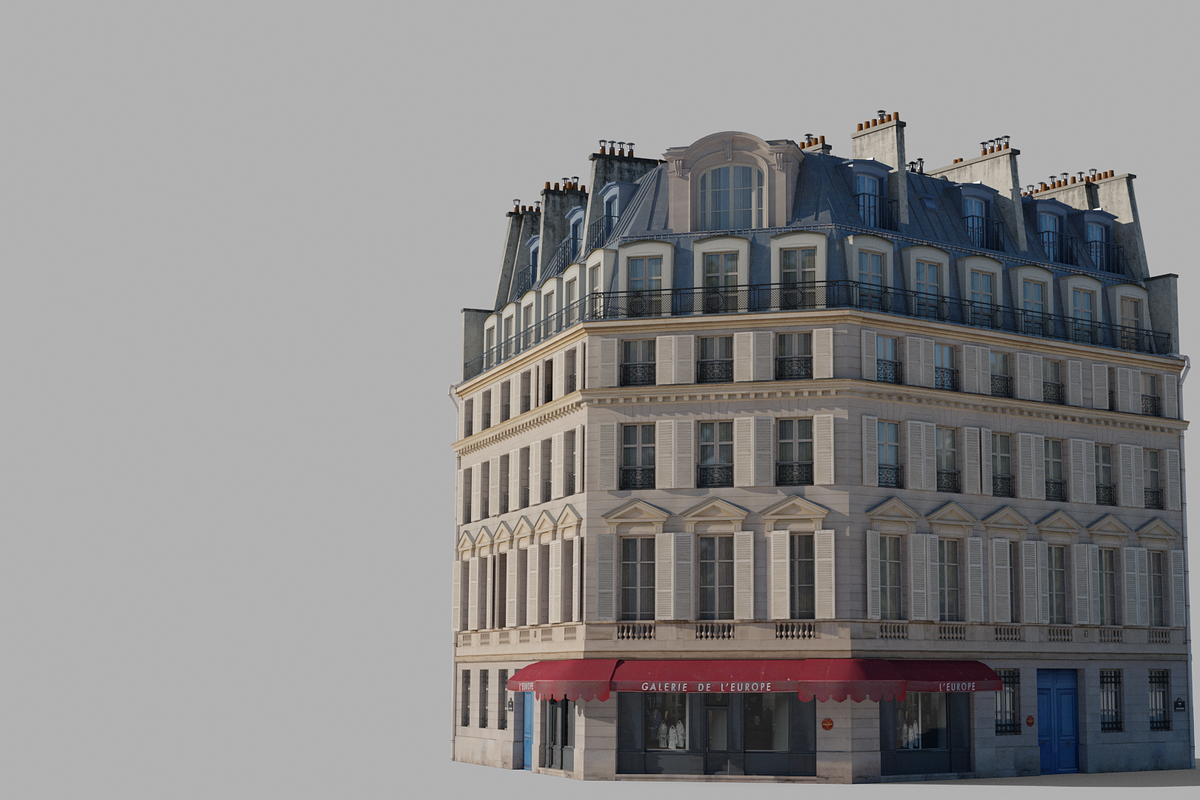 Parisian corner building, an Architecture 3D Model by happy brush (Photo 3 of 11)