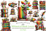 Whimsical Book Lovers Clipart, an Illustration by DreamCafeArt (Thumbnail 1 of 4)