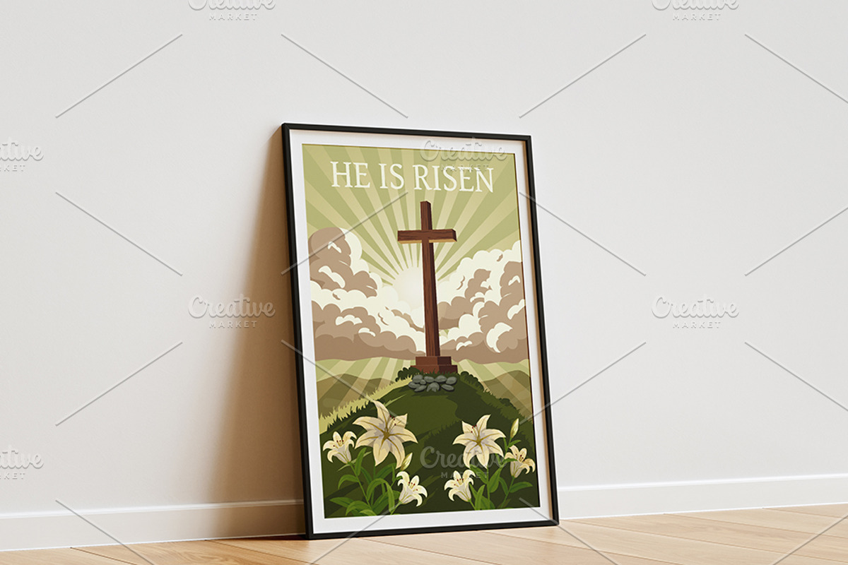 He Is Risen Poster Easter Cross with, a Seasonal Illustration by Vector_Up (Photo 7 of 7)