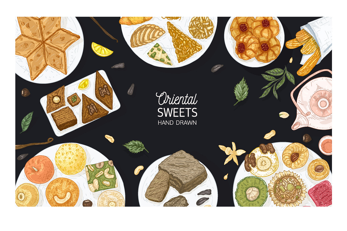 Oriental sweets set + backgrounds, a Food Illustration by Good Studio (Photo 4 of 21)