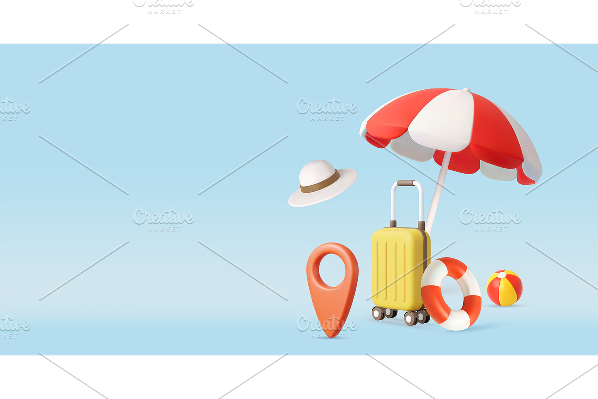 3D Summer Vacation Travel Essentials, a Transportation Illustration by ModVector