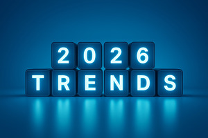 2026 trends glowing text in neon blu, a Photo by Dvoevnore photos