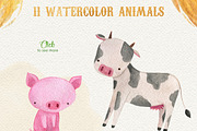 Farm Animals Watercolor Clipart, an Animal Illustration by LeMagiqueBoutique (Thumbnail 2 of 8)