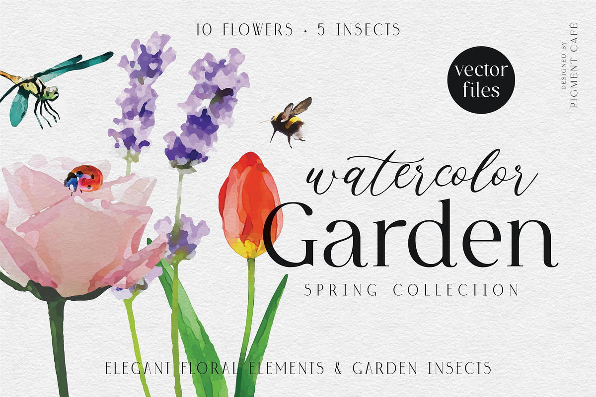 Watercolor Spring Garden Elements, a Seasonal Illustration by Pigment Café (Photo 1 of 5)