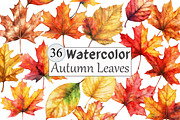 Watercolor Autumn Leaves Clipart, a Seasonal Illustration by Design Market (Thumbnail 1 of 4)