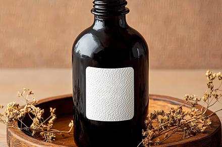 Dark Glass Bottle White Label Mockup, a Background Photo by Virgo Studio