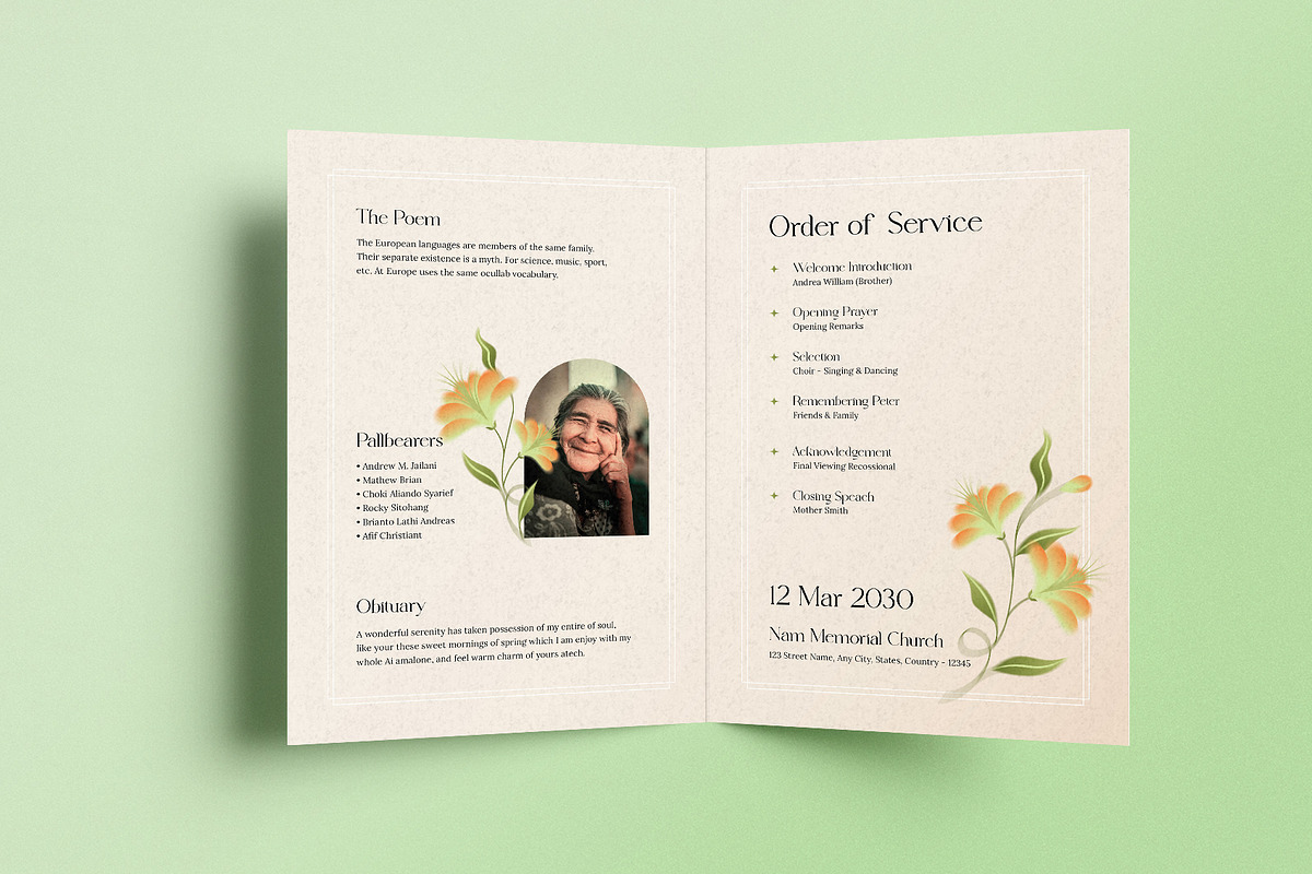 White Simple Minimal Funeral Program, a Brochure Template by Neermana (Photo 4 of 4)