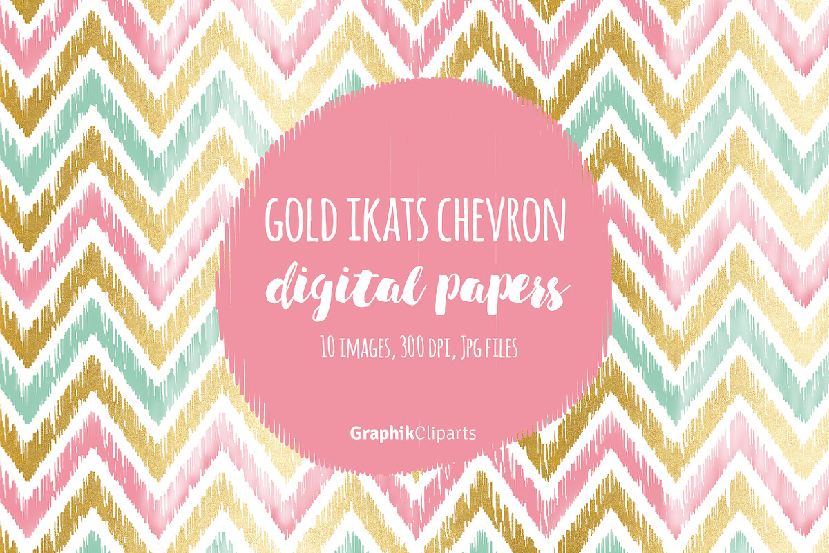 Gold Ikat Chevron Digital Papers, a Texture Graphic by Chus Moreno Studio (Photo 1 of 4)